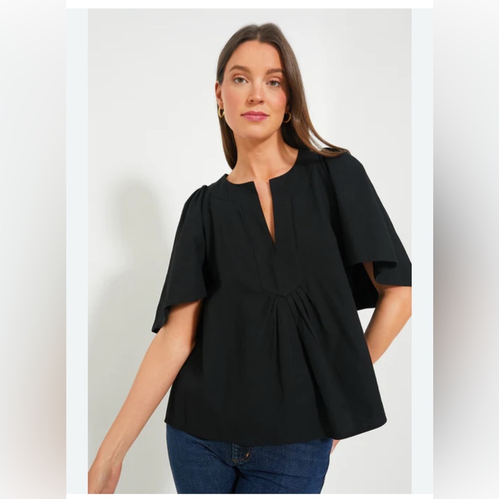 Black Finley Flutter Sleeve Blouse